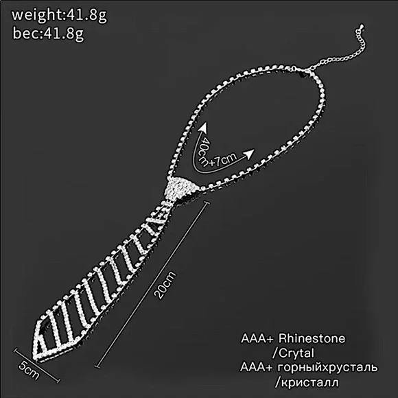 SILVER CRYSTAL RHINESTONE TIE DESIGN Y2K NECKLACE - Picture 5 of 7